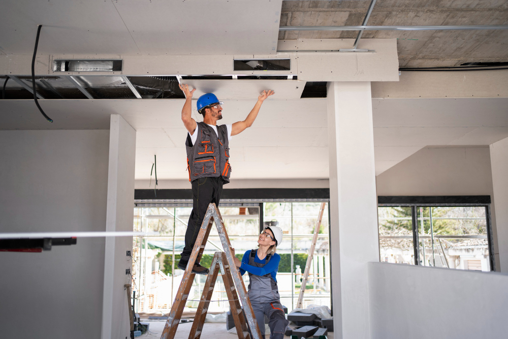 builders working as a team to renovate the house